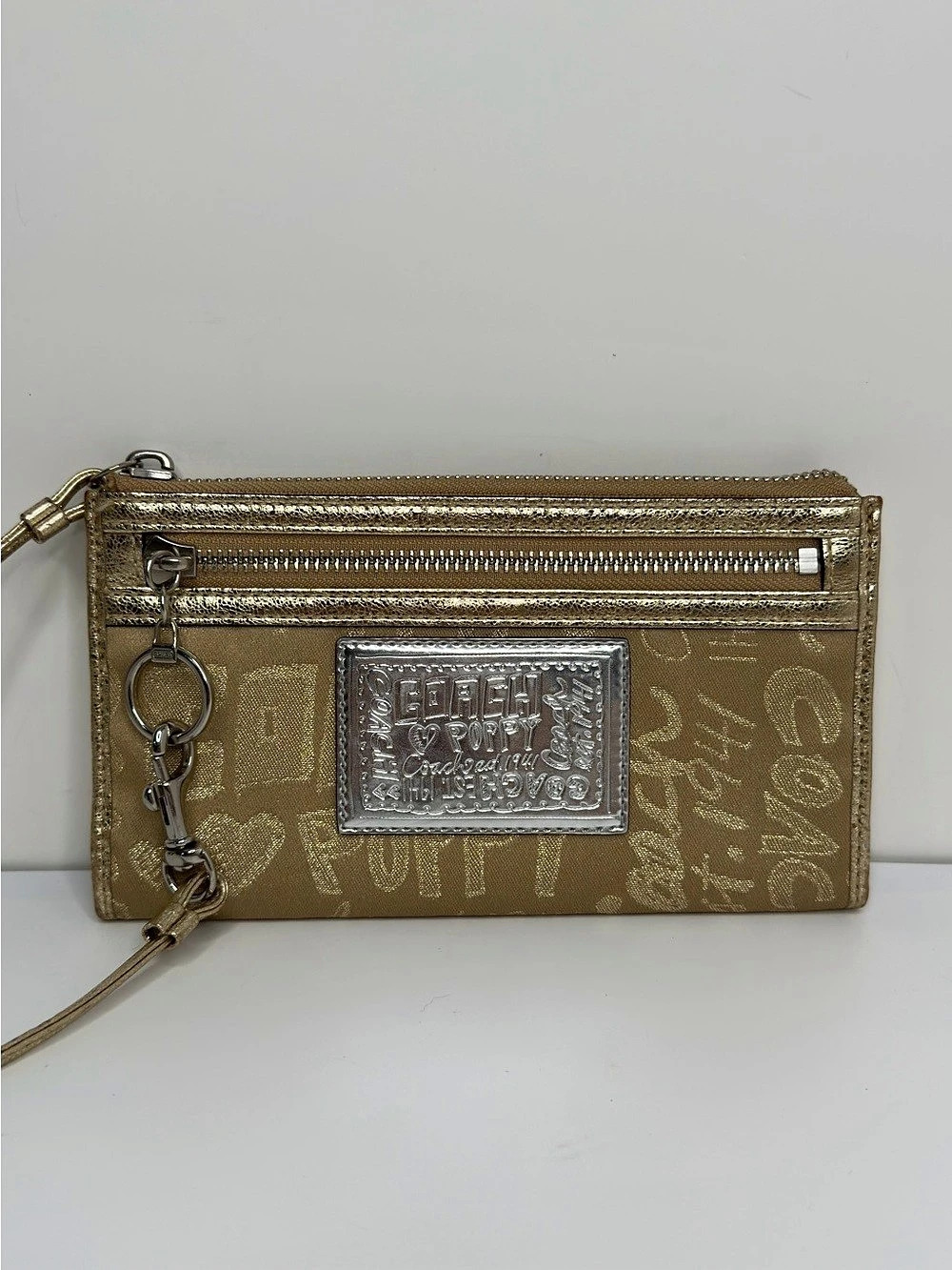 Coach Poppy Gold Metallic Graffiti Wristlet Wallet Clutch NWOT